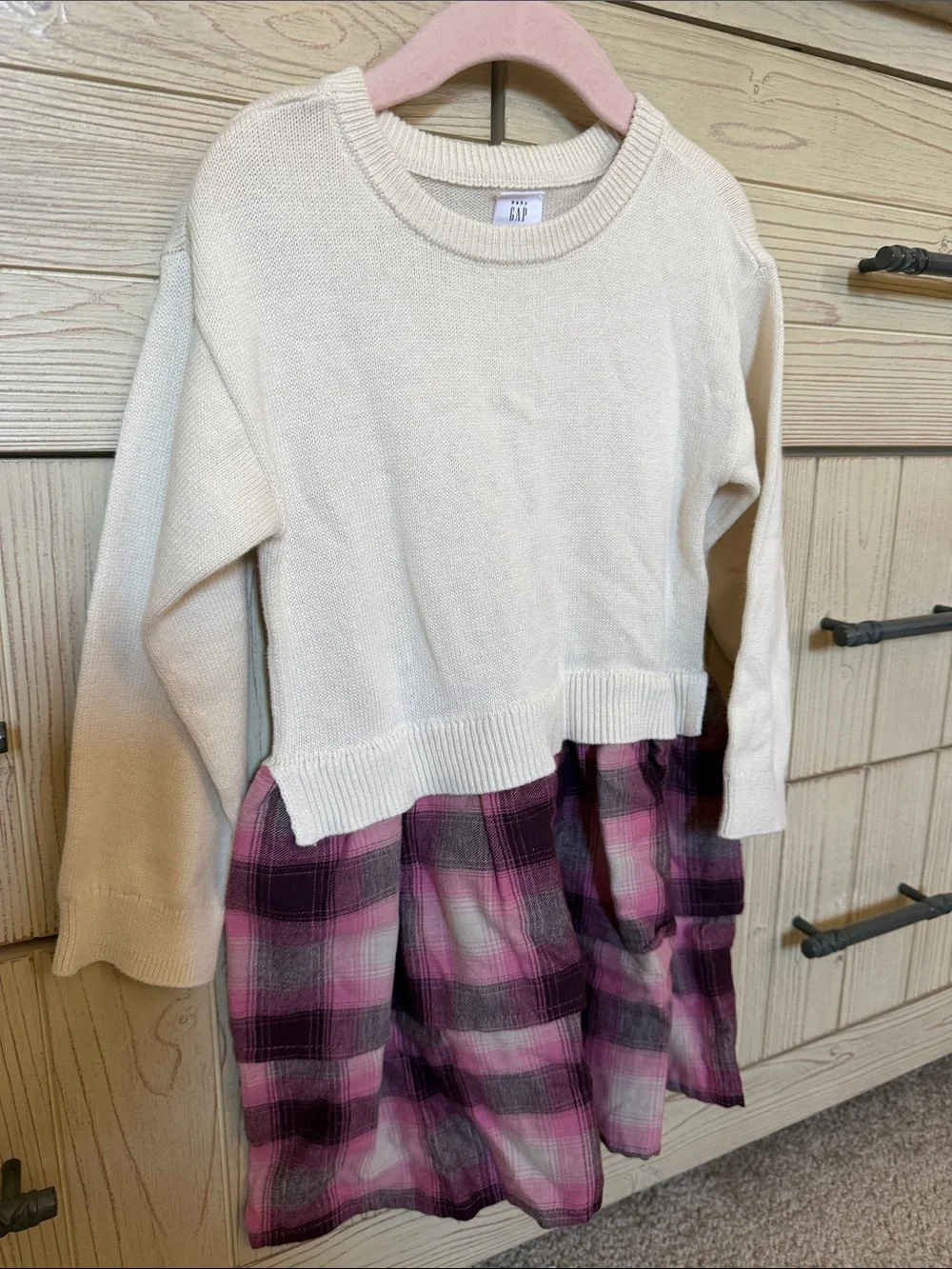 GAP Cream Sweater Dress with Pink & Purple Plaid Skirt- Never Worn